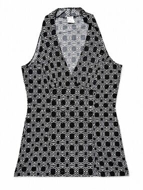 Black & White Geometric V-Neck Tank Top